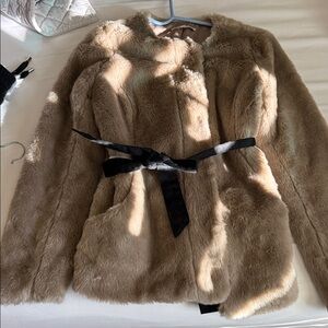 GAP Tan Faux Fur Jacket with Black Belt